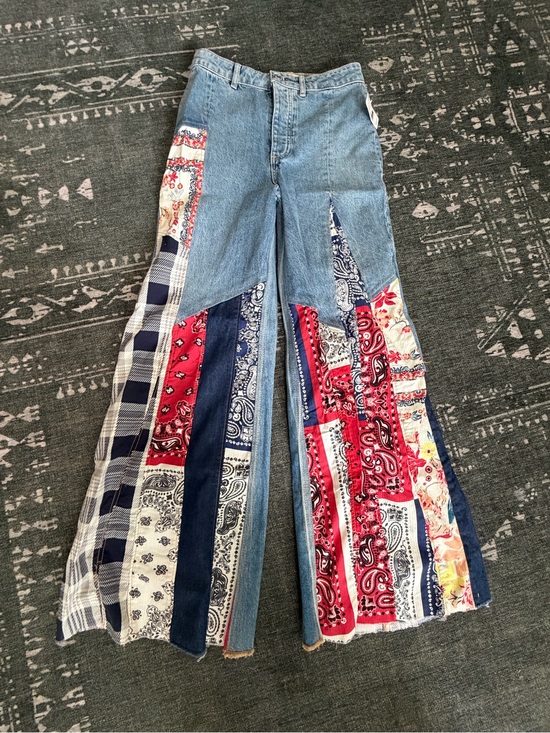 Free People Denim - Free People Patchwork Flare Jeans in Red and Blue